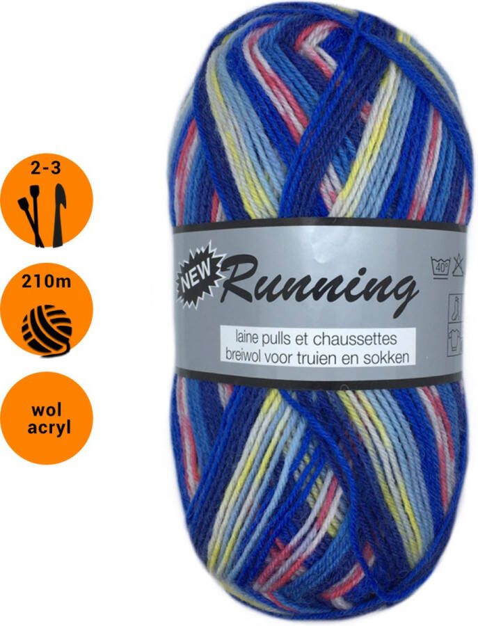 Lammy Yarns Running gemêleerde sokkenwol blauw (416) 1 bol wol en acryl garen pendikte 2 a 3mm 50 grams