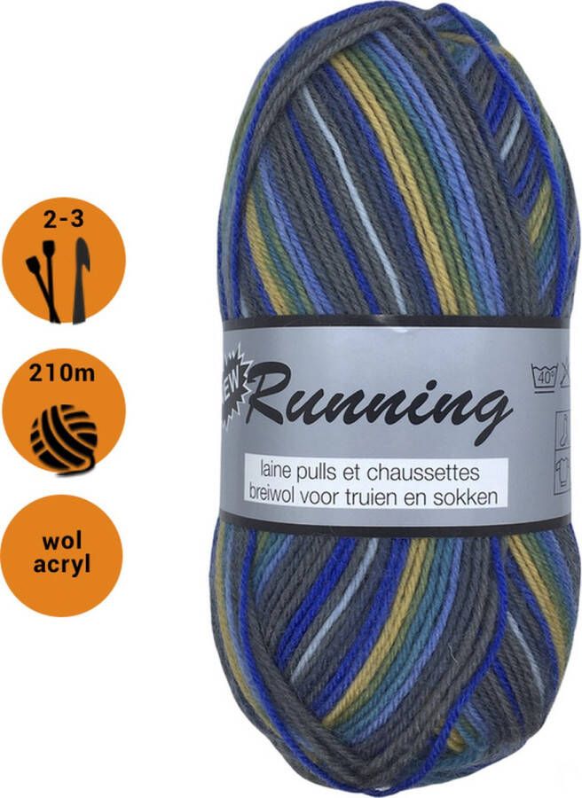 Lammy Yarns Running gemêleerde sokkenwol blauw grijs (424) 1 bol wol en acryl garen pendikte 2 a 3mm 50 grams
