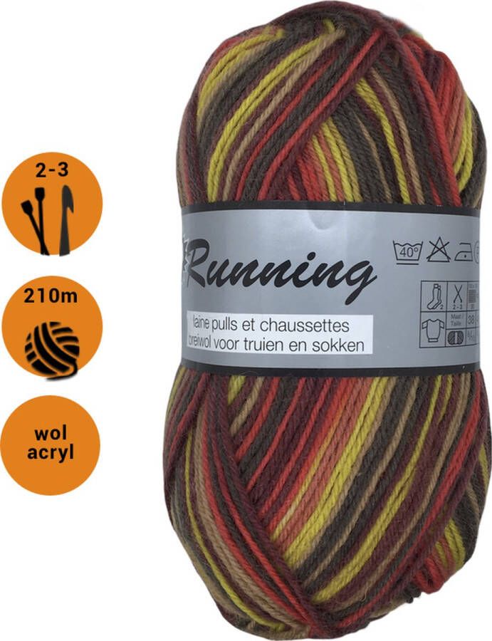 Lammy Yarns Running gemêleerde sokkenwol oranje bruin (426) 1 bol wol en acryl garen pendikte 2 a 3 mm 50 grams