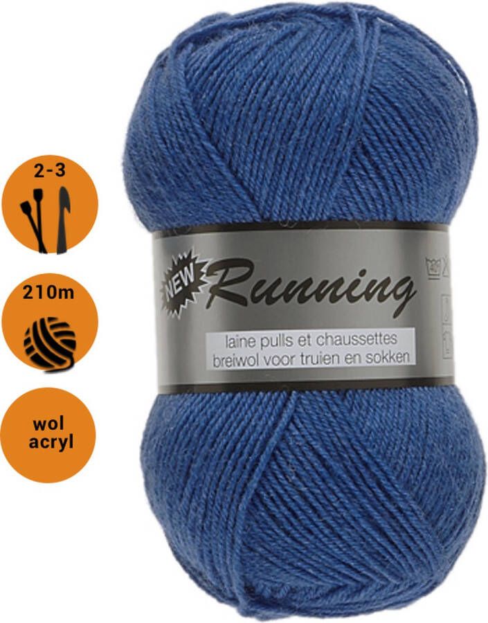 Lammy Yarns Running sokkenwol blauw (039) 1 bol wol en acryl garen pendikte 2 a 3mm 50 grams