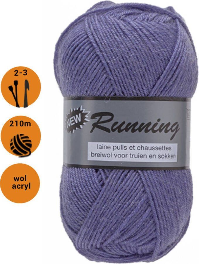 Lammy Yarns Running Sokkenwol lila (722) 1 bol wol en acryl garen pendikte 2 a 3 mm. 50 grams