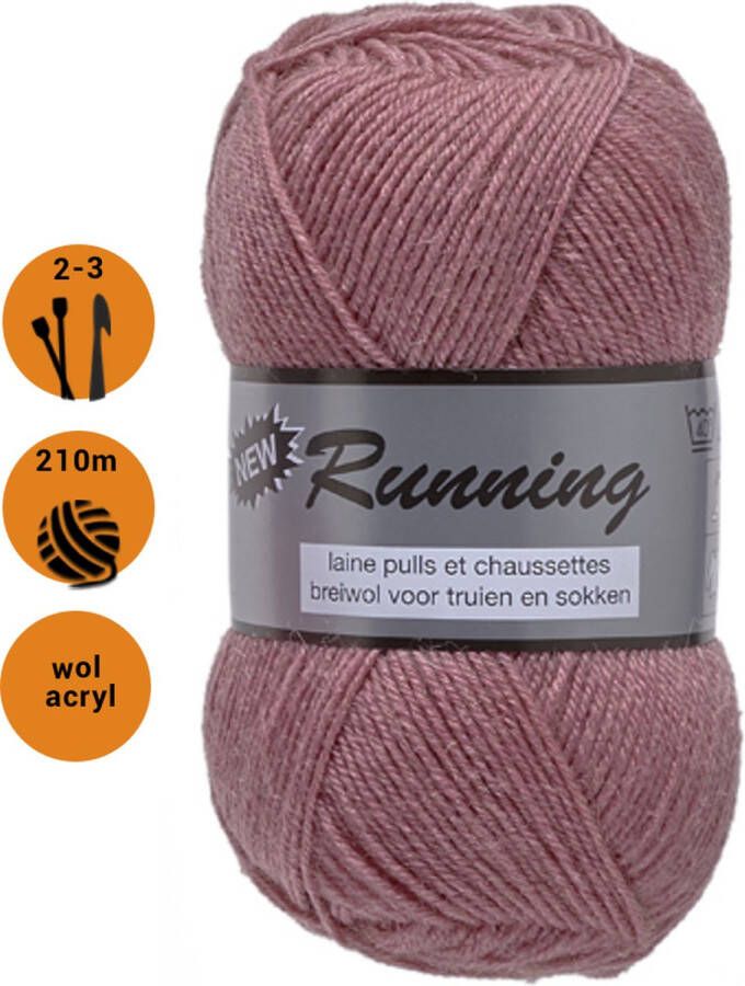 Lammy Yarns Running sokkenwol oud roze (730) 1 bol wol en acryl garen pendikte 2 a 3mm 50 grams