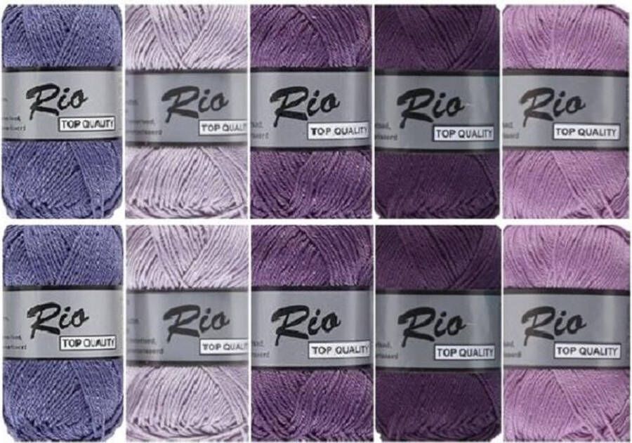 Lammy Yarns Set van 10 Rio bollen katoen garen pakket paars lila kleuren pendikte 3 a 3 5mm