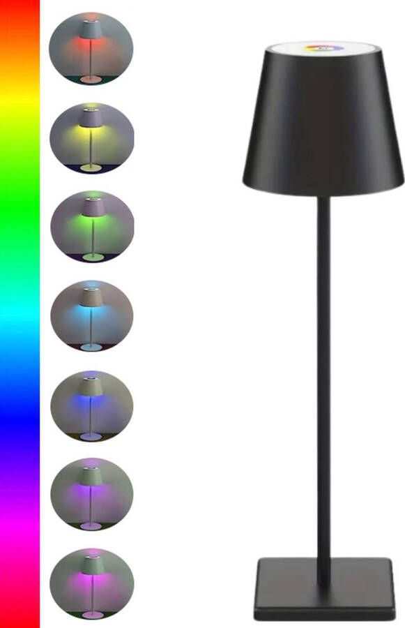 Lampey Prisma tafellamp Oplaadbare Tafellamp met Multi-Colour licht verstelbare hoogte Draadloos & Oplaadbaar Dimbaar Zwart Op Batterijen