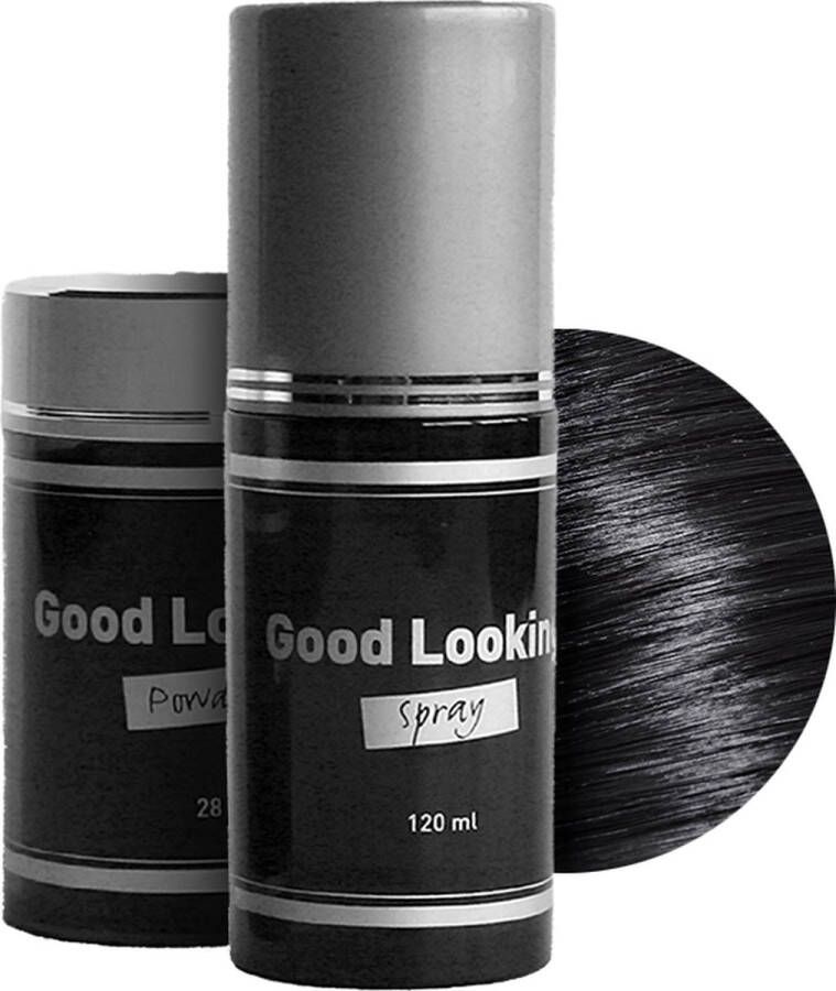 Lanaform Good Looking-1 Spray + 1 Powder-Black Haarspray Hairspray Volumepoeder Haarpoeder Kaalheid Haarverdikker