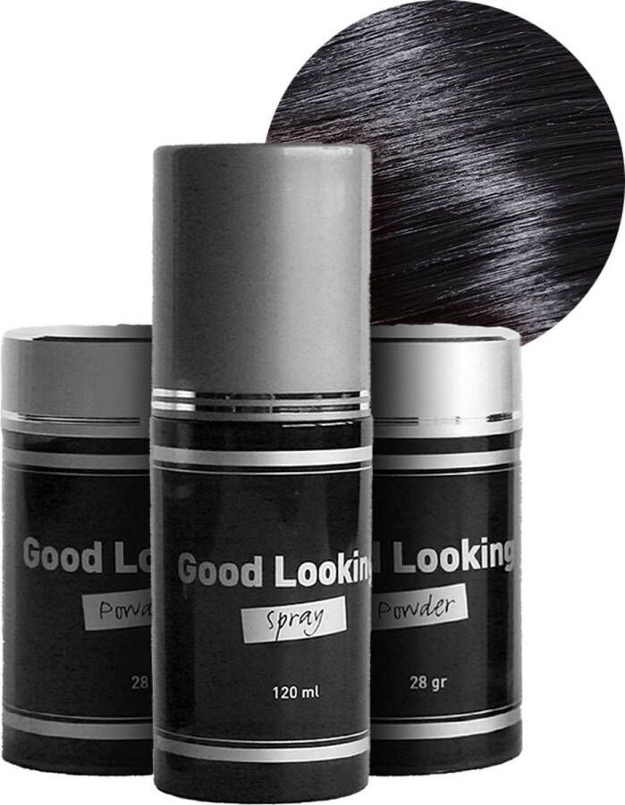 Lanaform Good Looking-1 Spray + 2 Powders-Black Haarspray Hairspray Volumepoeder Haarpoeder Kaalheid Haarverdikker
