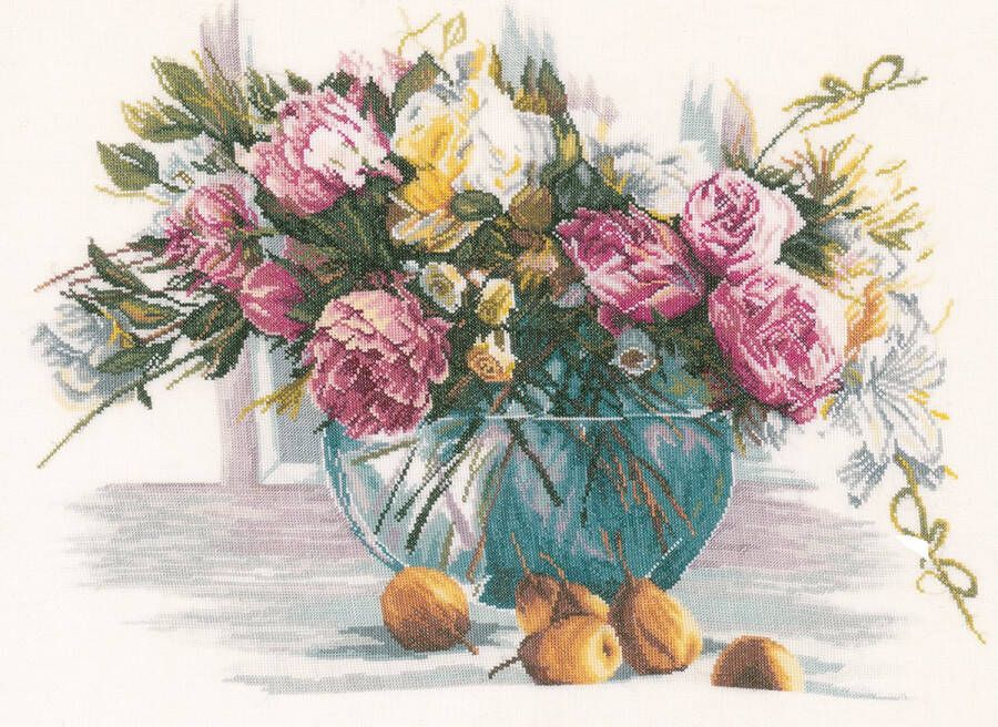 Lanarte borduurpakket PN0162299 stilleven bloemen in glazen vaas