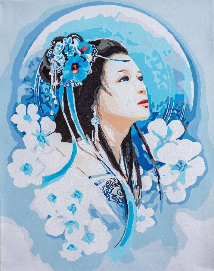 Lanarte Asian lady in blue Schilderen op nummer PN-0195429
