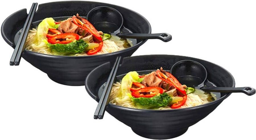 Lanbent 2 sets (6 stuk) Ramen soepkom 1000 ml Japanse grote rijst noedel met lepel en eetstokjes keuken ontbijt voedselopslagcontainer voor vaatwasser