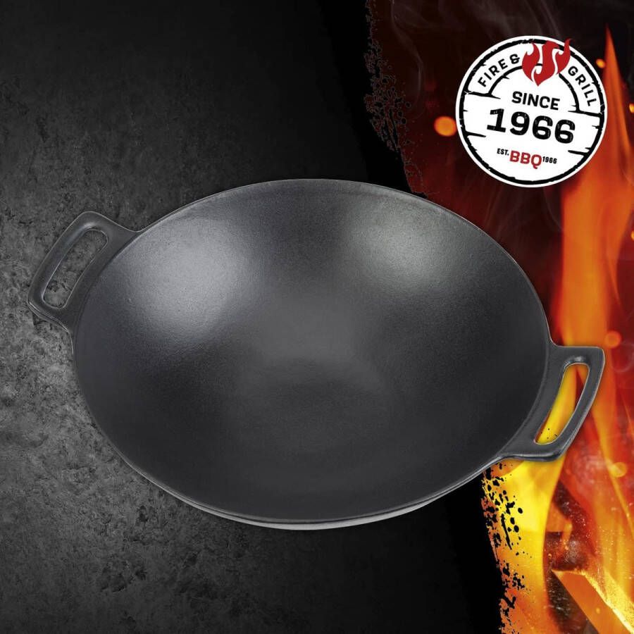 Landmann Grillwok pan Geëmailleerd Gietijzer 44 x 37 x 12 cm Grill wok Wokpan Wokpannen Gietijzeren pan bbq