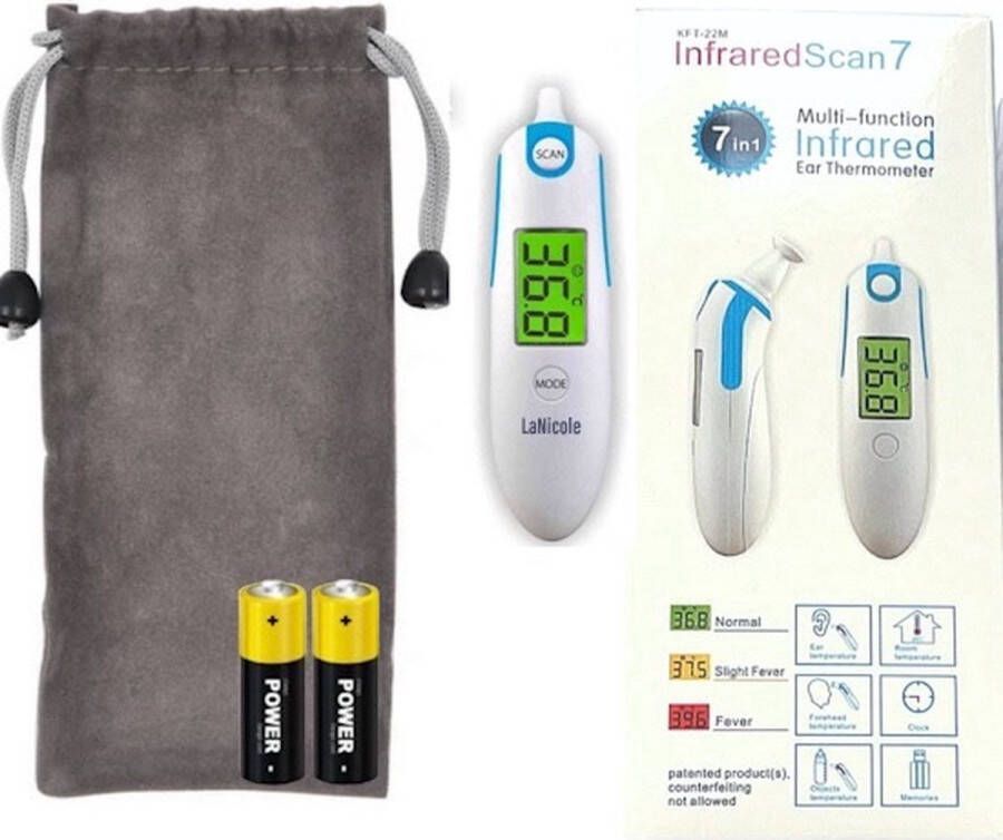 LaNicole -Infrarood oorthermometer-lichaamstemperatuur-blauw-Koorts-inclusief batterijen