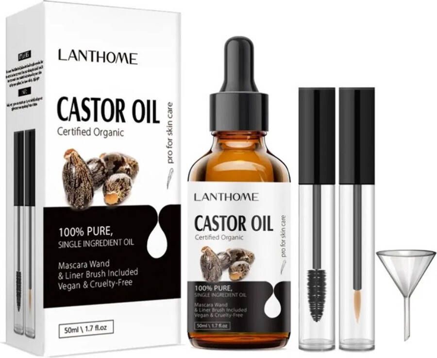 Lanthome Wimper serum groei-wenkbrauw serum-Castor oil 100% natuurlijk-vollere wimpers en wenkbrauwen-brow lamination -lash lift-50 ml -Aparte wimper en wenkbrauw borsteltje-haargroei-brow lamination kit