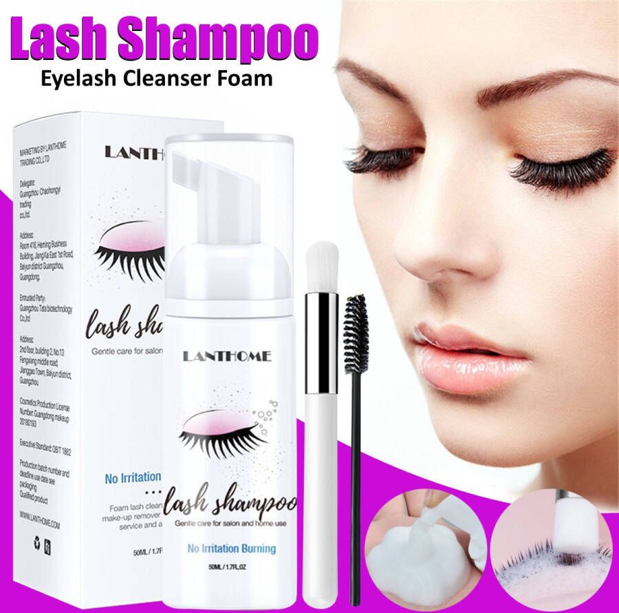 Lanthome wimper extensie shampoo wimper zacht reinigend mousse schuim wimper verlengend 50ml