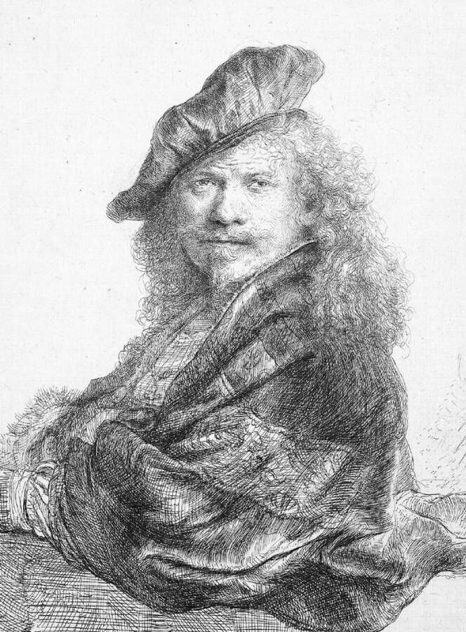 Lanzfeld (museumwebshop.com) Schetsboek Rembrandt ets leunend op een stenen dorpel