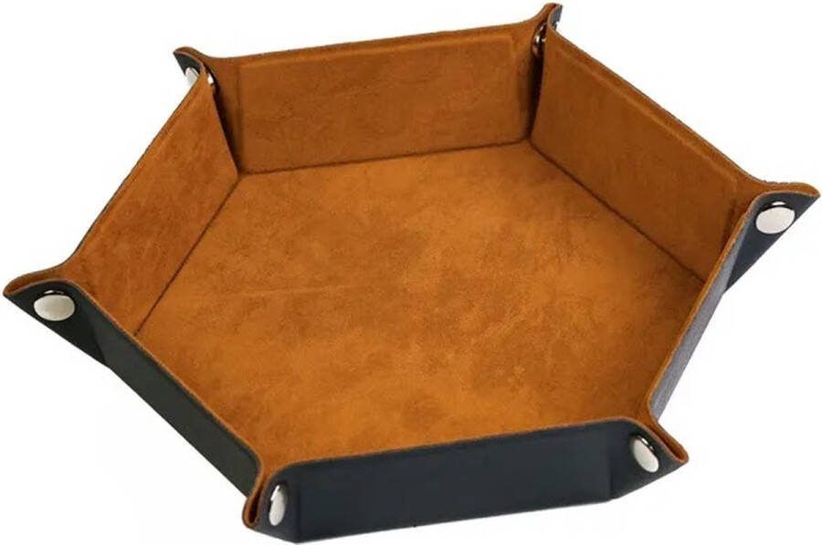 Lapi Toys Dice Tray Dobbelsteenbak Dice Tray Dungeons and Dragons DnD Dice Tray Dobbelbak Dobbelpiste Pitjesbak Opvouwbaar Imitatieleer Fluweel Hexagon Bruin