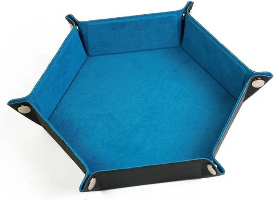 Lapi Toys Dice Tray Dobbelsteenbak Dice Tray Dungeons and Dragons DnD Dice Tray Dobbelbak Dobbelpiste Pitjesbak Opvouwbaar Imitatieleer Fluweel Hexagon Petrol