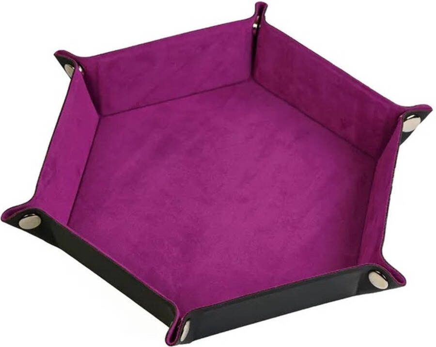 Lapi Toys Dice Tray Dobbelsteenbak Dice Tray Dungeons and Dragons DnD Dice Tray Dobbelbak Dobbelpiste Pitjesbak Opvouwbaar Imitatieleer Fluweel Hexagon Paars