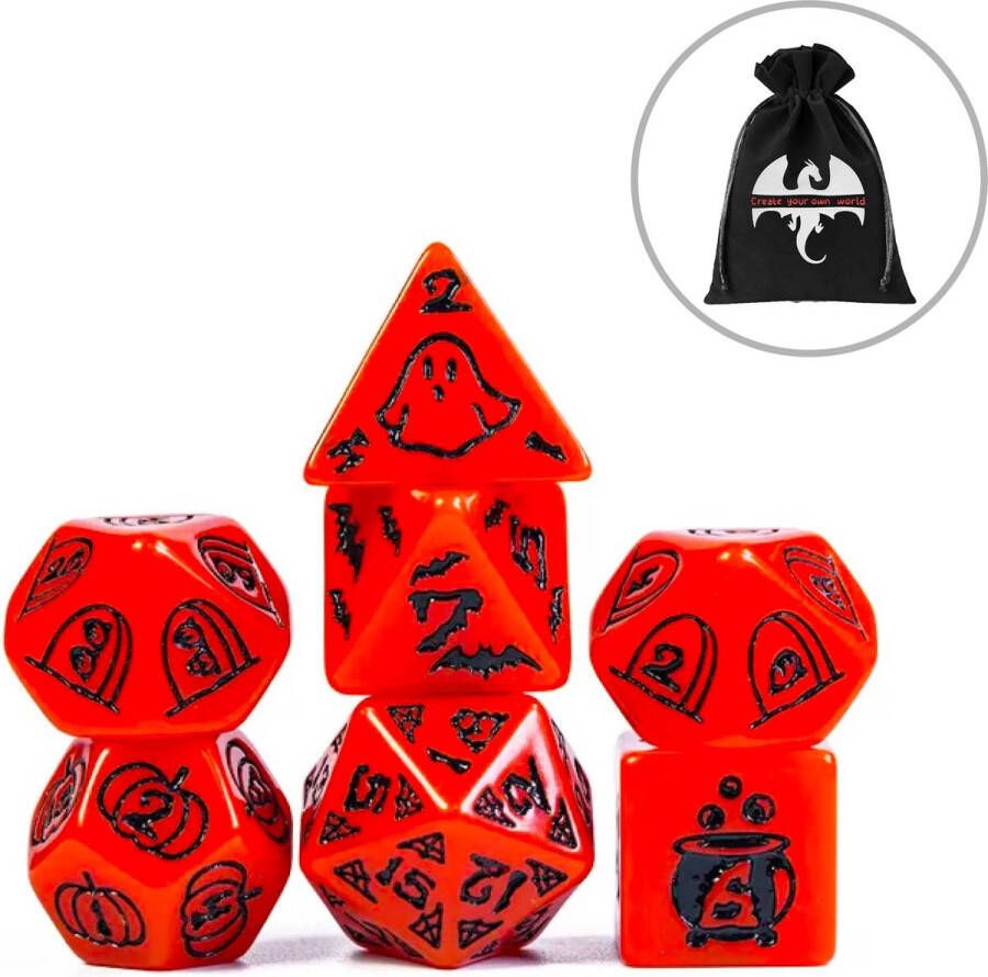 Lapi Toys Dungeons and Dragons dobbelstenen DnD D&D Polydice 1 set (7 stuks) Acryl Oranje