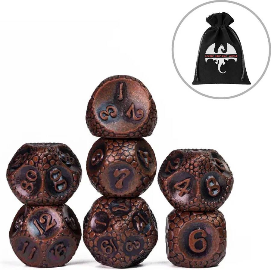 Lapi Toys Dungeons and Dragons dobbelstenen DnD D&D Polydice 1 set (7 stuks) Metaal Zwart Bruin