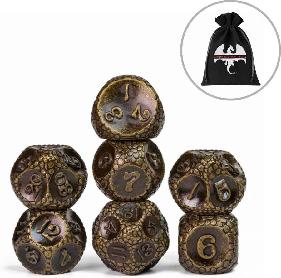 Lapi Toys Dungeons and Dragons dobbelstenen DnD D&D Polydice 1 set (7 stuks) Metaal Zwart Goud