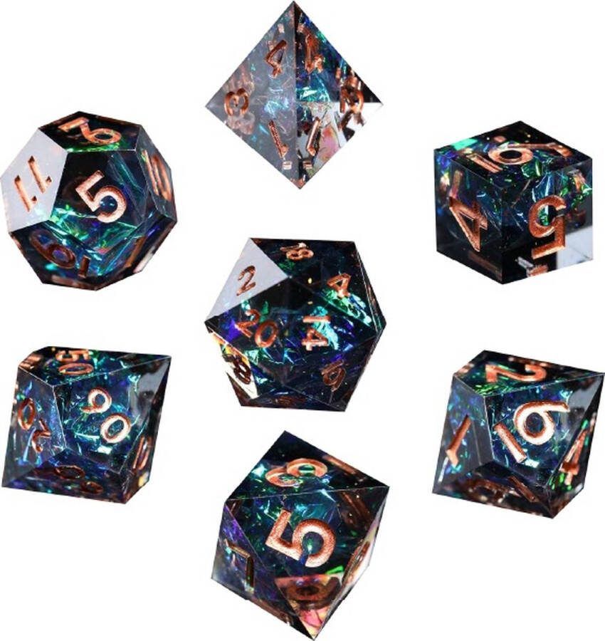 Lapi Toys Dungeons and Dragons dobbelstenen DnD Dice Polydice Dobbelstenen Dungeons Dragons D&D dobbelstenen DnD Dice Set 1 set (7 stuks) Sharp Edge Resin Groen Blauw