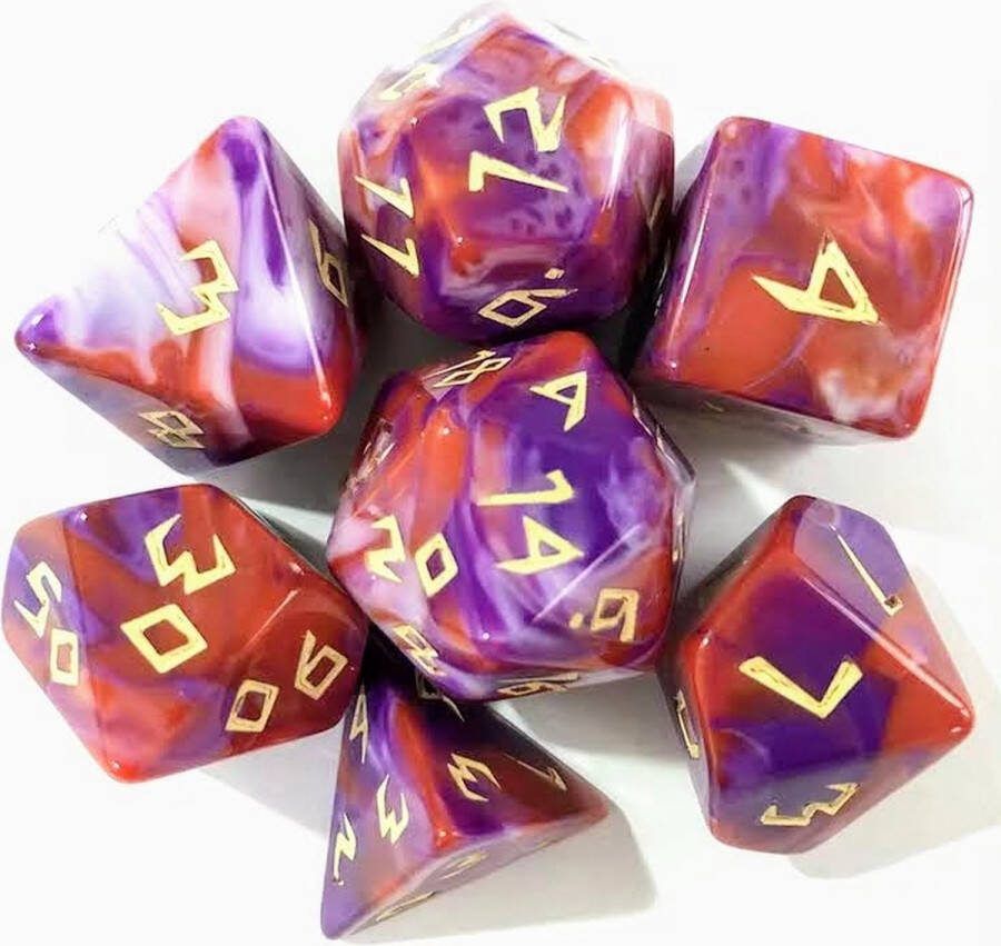Lapi Toys Dungeons and Dragons dobbelstenen DnD Dice Polydice Dobbelstenen Dungeons Dragons D&D dobbelstenen DnD Dice Set 1 set (7 stuks) Acryl Roze Paars Wit