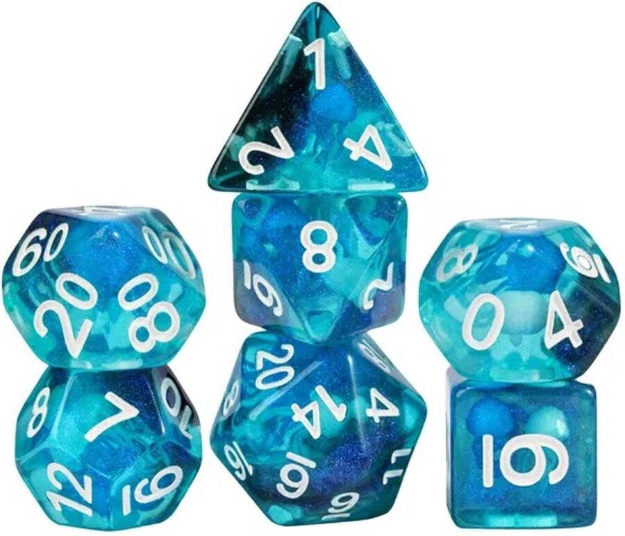 Lapi Toys Dungeons and Dragons dobbelstenen DnD Dice Polydice Dobbelstenen Dungeons Dragons D&D dobbelstenen DnD Dice Set 1 set (7 stuks) Met kwallen Resin Blauw