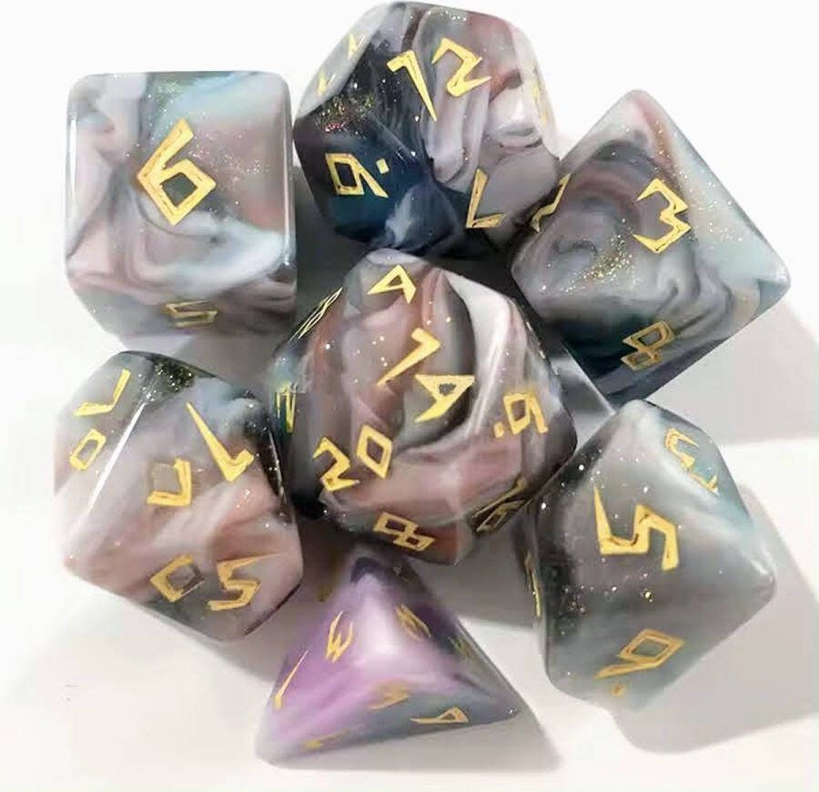 Lapi Toys Dungeons and Dragons dobbelstenen DnD Dice Polydice Dobbelstenen Dungeons Dragons D&D dobbelstenen DnD Dice Set 1 set (7 stuks) Acryl Roze Zwart Wit