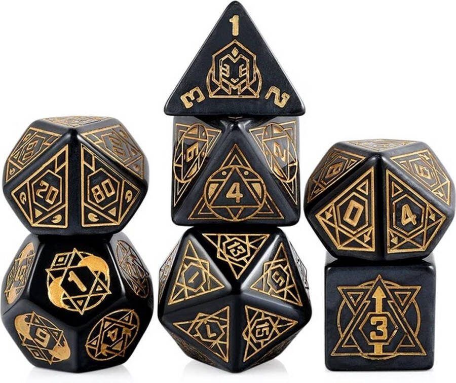 Lapi Toys Dungeons and Dragons dobbelstenen DnD Dice Polydice Dobbelstenen Dungeons Dragons D&D dobbelstenen DnD Dice Set 1 set (7 stuks) XL formaat Resin Zwart