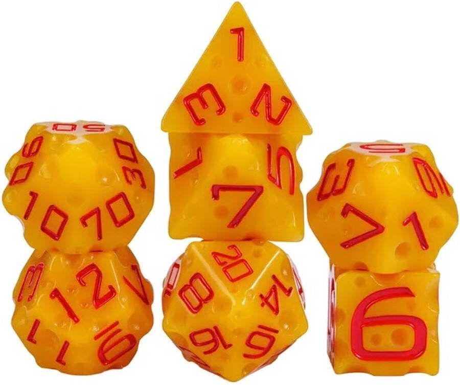 Lapi Toys Dungeons and Dragons dobbelstenen DnD Dice Polydice Dobbelstenen Dungeons Dragons D&D dobbelstenen DnD Dice Set 1 set (7 stuks) In Kaasblokjes ontwerp Resin Geel