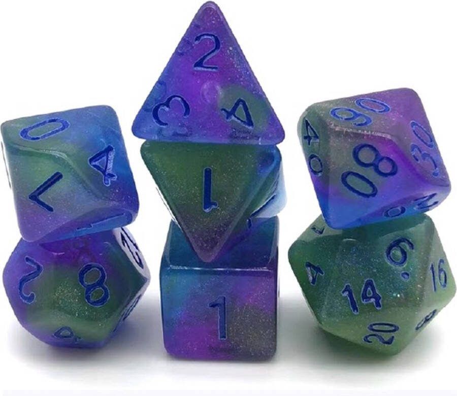 Lapi Toys Dungeons and Dragons dobbelstenen DnD Dice Polydice Dobbelstenen Dungeons Dragons D&D dobbelstenen DnD Dice Set 1 set (7 stuks) Resin Groen Blauw