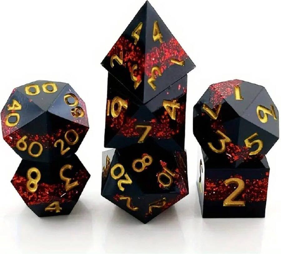 Lapi Toys Dungeons and Dragons dobbelstenen DnD Dice Polydice Dobbelstenen Dungeons Dragons D&D dobbelstenen DnD Dice Set 1 set (7 stuks) Sharp Edge Resin Zwart Rood