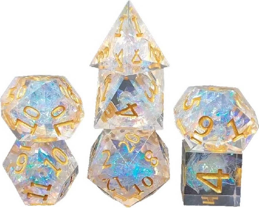Lapi Toys Dungeons and Dragons dobbelstenen DnD Dice Polydice Dobbelstenen Dungeons Dragons D&D dobbelstenen DnD Dice Set 1 set (7 stuks) Sharp Edge Resin Wit Blauw