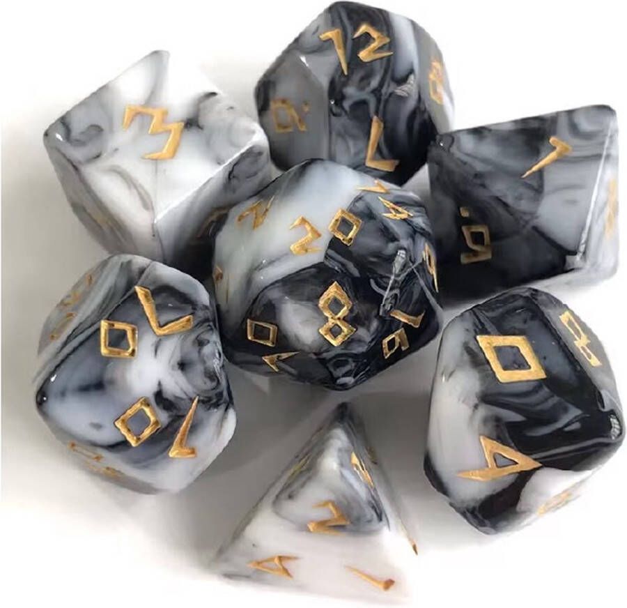 Lapi Toys Dungeons and Dragons dobbelstenen DnD Dice Polydice Dobbelstenen Dungeons Dragons D&D dobbelstenen DnD Dice Set 1 set (7 stuks) Acryl Zwart Wit