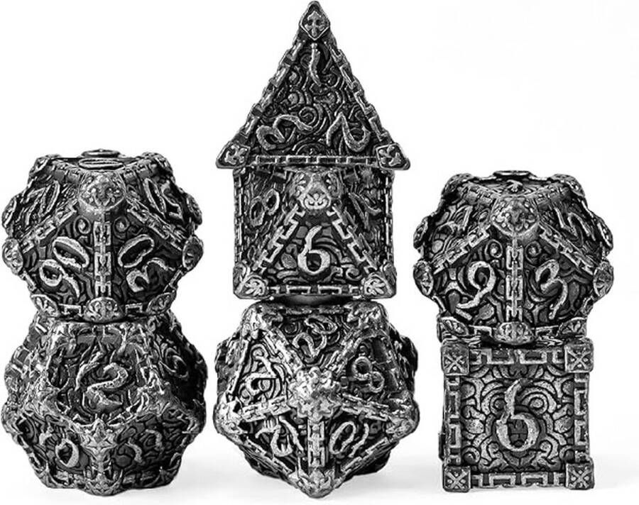 Lapi Toys Dungeons and Dragons dobbelstenen DnD Dice Polydice Dobbelstenen Dungeons Dragons Metal dice Metalen Dobbelstenen DnD Dice Set 1 set (7 stuks) Metaal Zilverkleurig