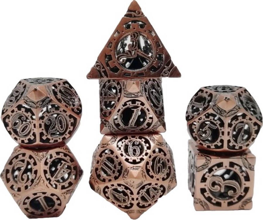 Lapi Toys Dungeons and Dragons dobbelstenen DnD Dice Polydice Dobbelstenen Dungeons Dragons Metal dice Metalen Dobbelstenen DnD Dice Set Hollow dice 1 set (7 stuks) Metaal Bronskleurig