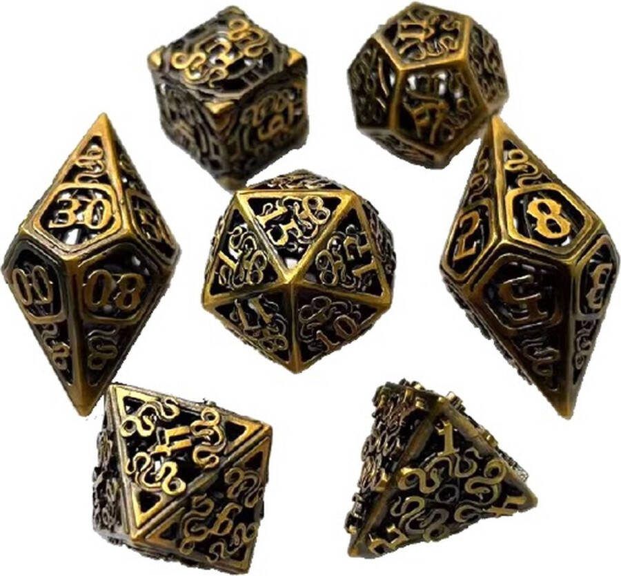 Lapi Toys Dungeons and Dragons dobbelstenen DnD Dice Polydice Dobbelstenen Dungeons Dragons Metal dice Metalen Dobbelstenen DnD Dice Set Hollow dice 1 set (7 stuks) Metaal Goudkleurig