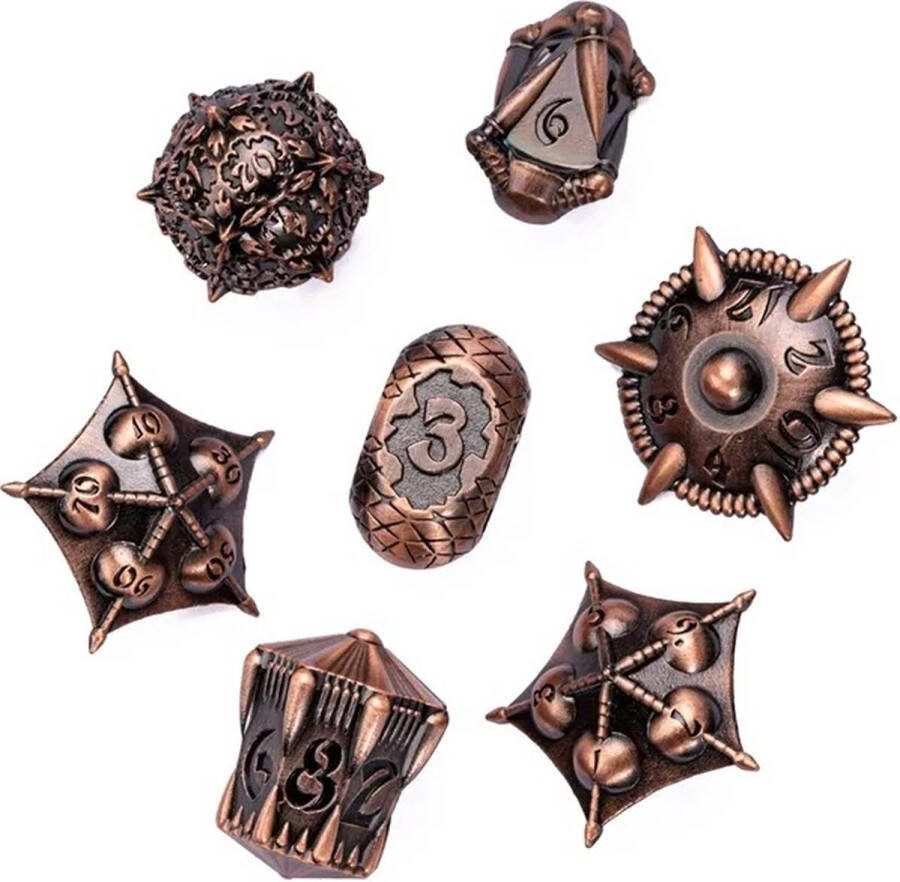Lapi Toys Dungeons and Dragons dobbelstenen DnD Dice Polydice Dobbelstenen Dungeons Dragons Metal dice Metalen Dobbelstenen DnD Dice Set 1 set (7 stuks) Metaal Bronskleurig