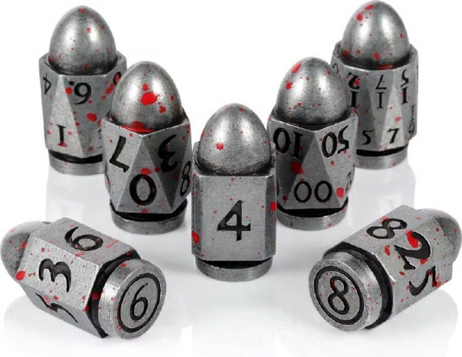 Lapi Toys Dungeons and Dragons dobbelstenen DnD Dice Polydice Dobbelstenen Dungeons Dragons Metal dice Metalen Dobbelstenen Bullet Dice DnD Dice Set 1 set (7 stuks) Metaal Zilverkleurig