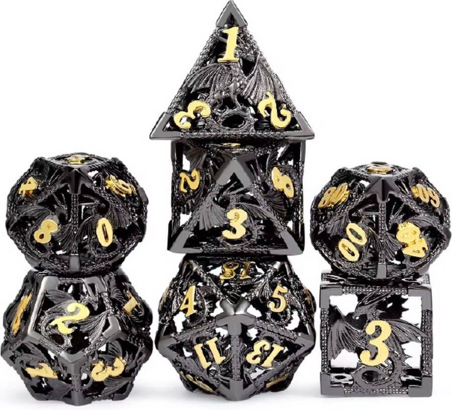 Lapi Toys Dungeons and Dragons dobbelstenen DnD Dice Polydice Dobbelstenen Dungeons Dragons Metal dice Metalen Dobbelstenen DnD Dice Set Hollow dice 1 set (7 stuks) Metaal Zwart