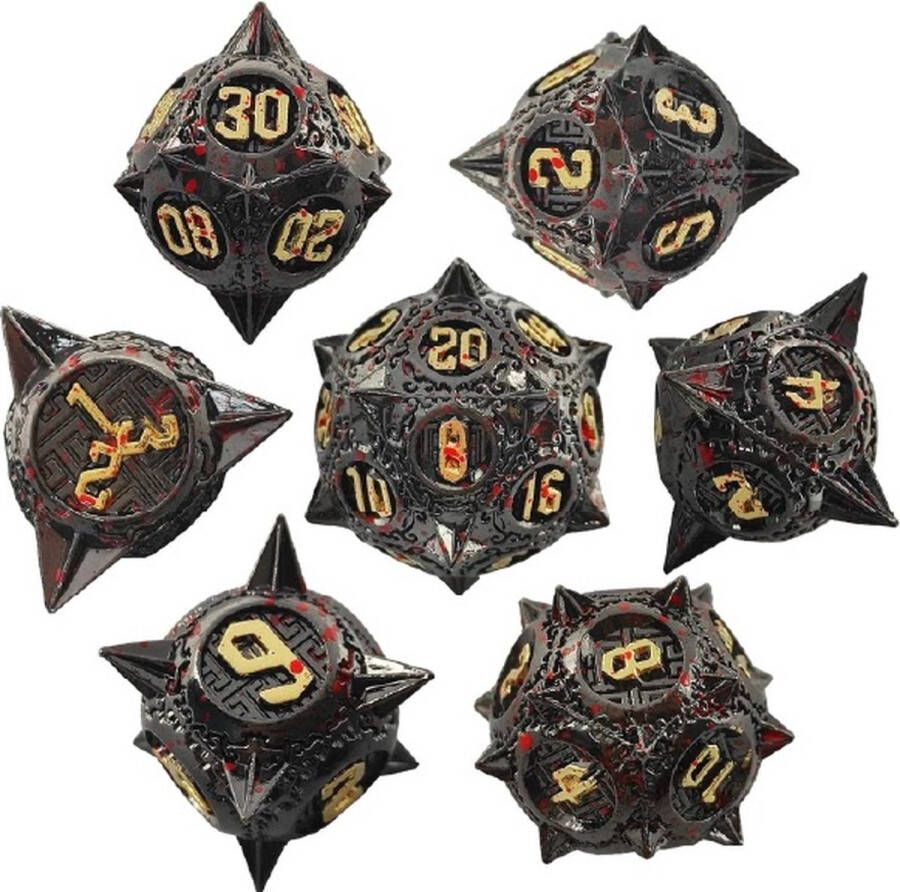 Lapi Toys Dungeons and Dragons dobbelstenen DnD Dice Polydice Dobbelstenen Dungeons Dragons Metal dice Metalen Dobbelstenen DnD Dice Set 1 set (7 stuks) Metaal Zwart Goudkleurig
