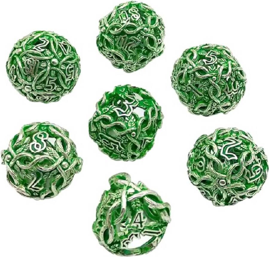 Lapi Toys Dungeons and Dragons dobbelstenen DnD Dice Polydice Dobbelstenen Dungeons Dragons Metal dice Metalen Dobbelstenen DnD Dice Set Hollow dice 1 set (7 stuks) Metaal Groen