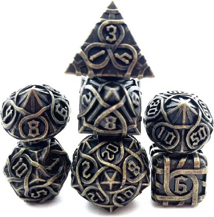 Lapi Toys Dungeons and Dragons dobbelstenen DnD Dice Polydice Dobbelstenen Dungeons Dragons Metal dice Metalen Dobbelstenen DnD Dice Set 1 set (7 stuks) Metaal Goudkleurig