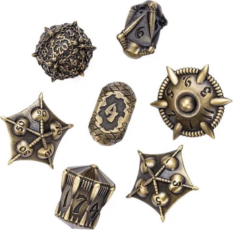 Lapi Toys Dungeons and Dragons dobbelstenen DnD Dice Polydice Dobbelstenen Dungeons Dragons Metal dice Metalen Dobbelstenen DnD Dice Set 1 set (7 stuks) Metaal Goudkleurig