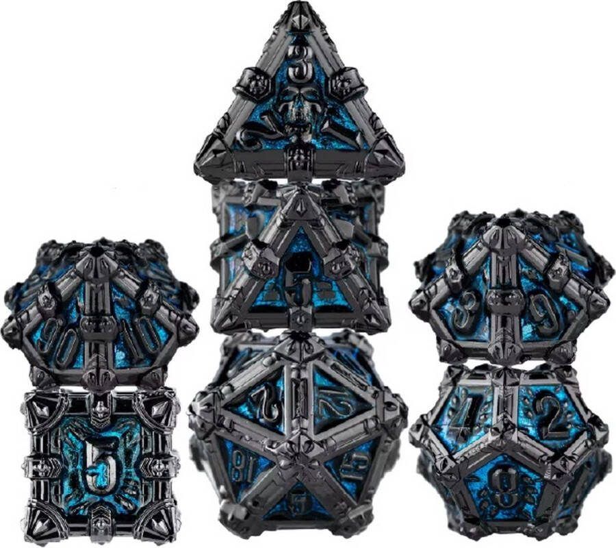 Lapi Toys Dungeons and Dragons dobbelstenen DnD Dice Polydice Dobbelstenen Dungeons Dragons Metal dice Metalen Dobbelstenen DnD Dice Set 1 set (7 stuks) Metaal Blauw