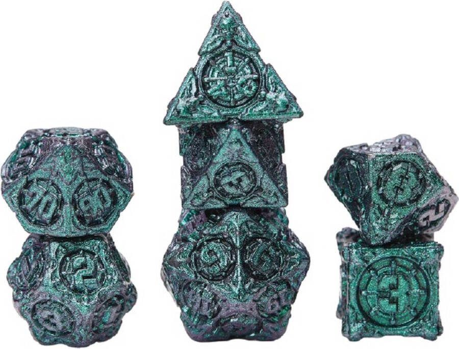 Lapi Toys Dungeons and Dragons dobbelstenen DnD Dice Polydice Dobbelstenen Dungeons Dragons Metal dice Metalen Dobbelstenen DnD Dice Set 1 set (7 stuks) Metaal Groen