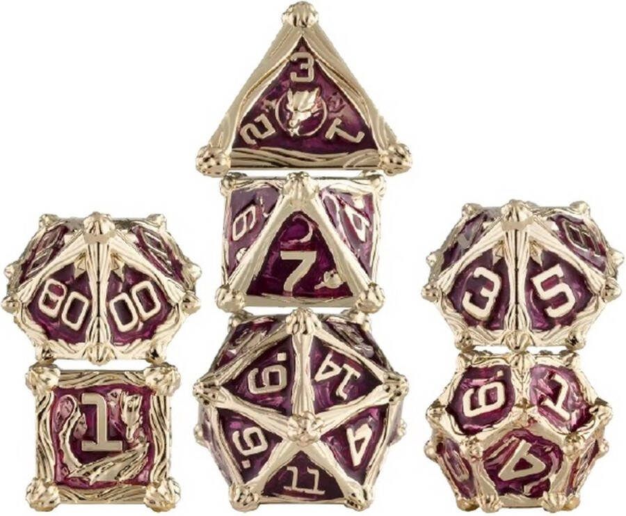 Lapi Toys Dungeons and Dragons dobbelstenen DnD Dice Polydice Dobbelstenen Dungeons Dragons Metal dice Metalen Dobbelstenen DnD Dice Set 1 set (7 stuks) Metaal Goud Rood