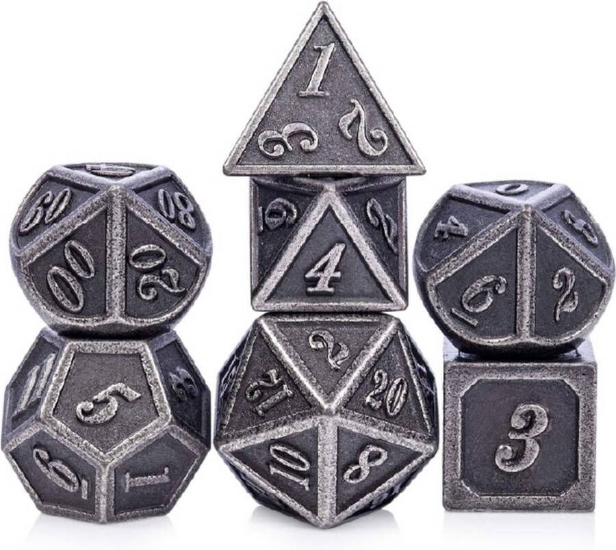 Lapi Toys Dungeons and Dragons dobbelstenen DnD Dice Polydice Dobbelstenen Dungeons Dragons Metal dice Metalen Dobbelstenen DnD Dice Set 1 set (7 stuks) Metaal Zilverkleurig