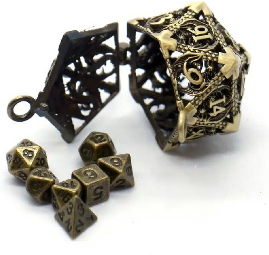Lapi Toys Dungeons and Dragons dobbelstenen Dungeons and Dragons sleutelhanger Metal dice DnD D&D D20 Sleutelhanger 1 set (7 stuks) Mini dice Metaal Goudkleurig