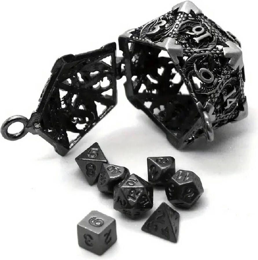 Lapi Toys Dungeons and Dragons dobbelstenen Dungeons and Dragons sleutelhanger Metal dice DnD D&D D20 Sleutelhanger 1 set (7 stuks) Mini dice Metaal Grijs